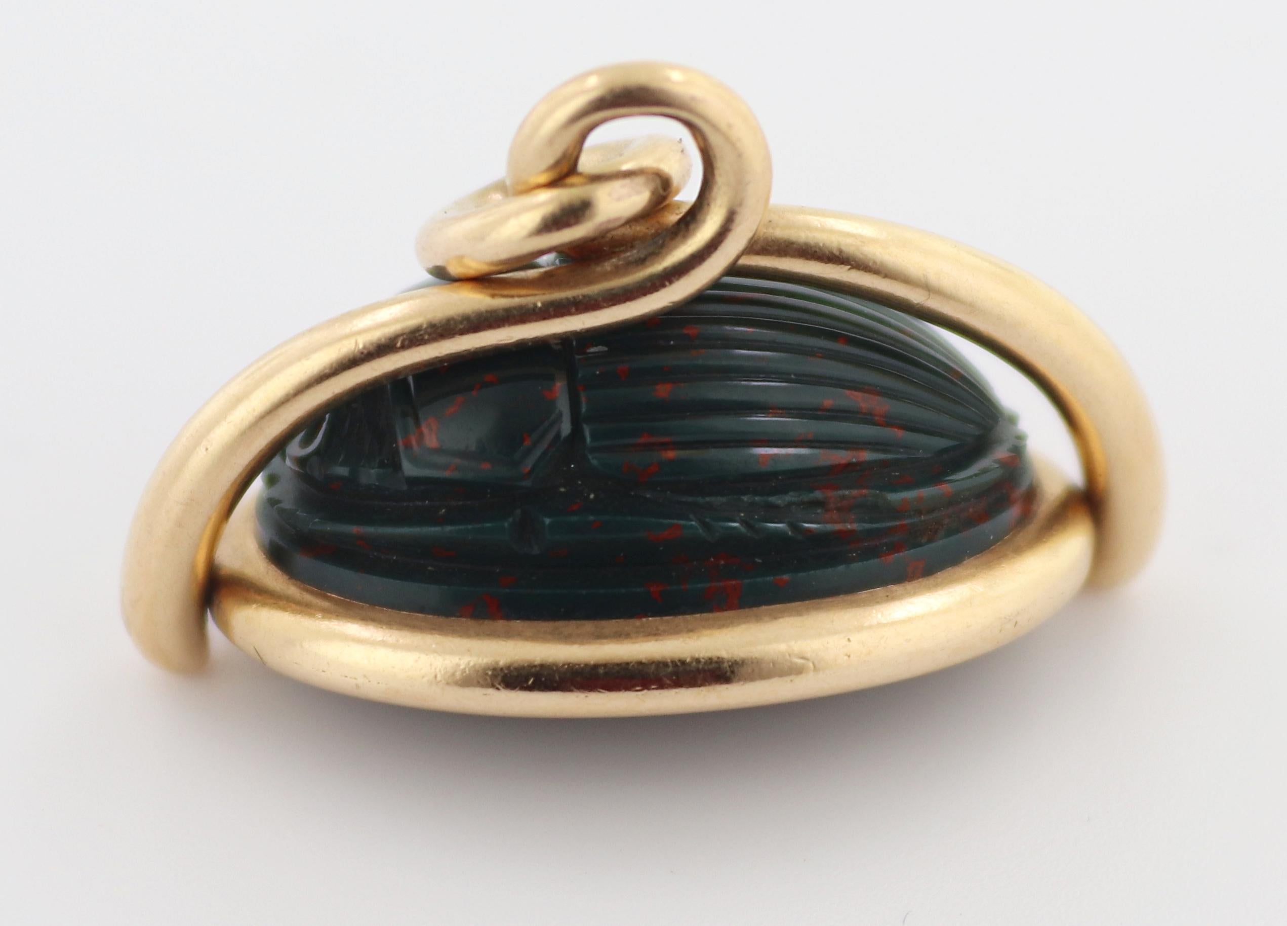 Victorian Bloodstone Scarab, Equestrian Seal Rose Gold Swivel Fob 3