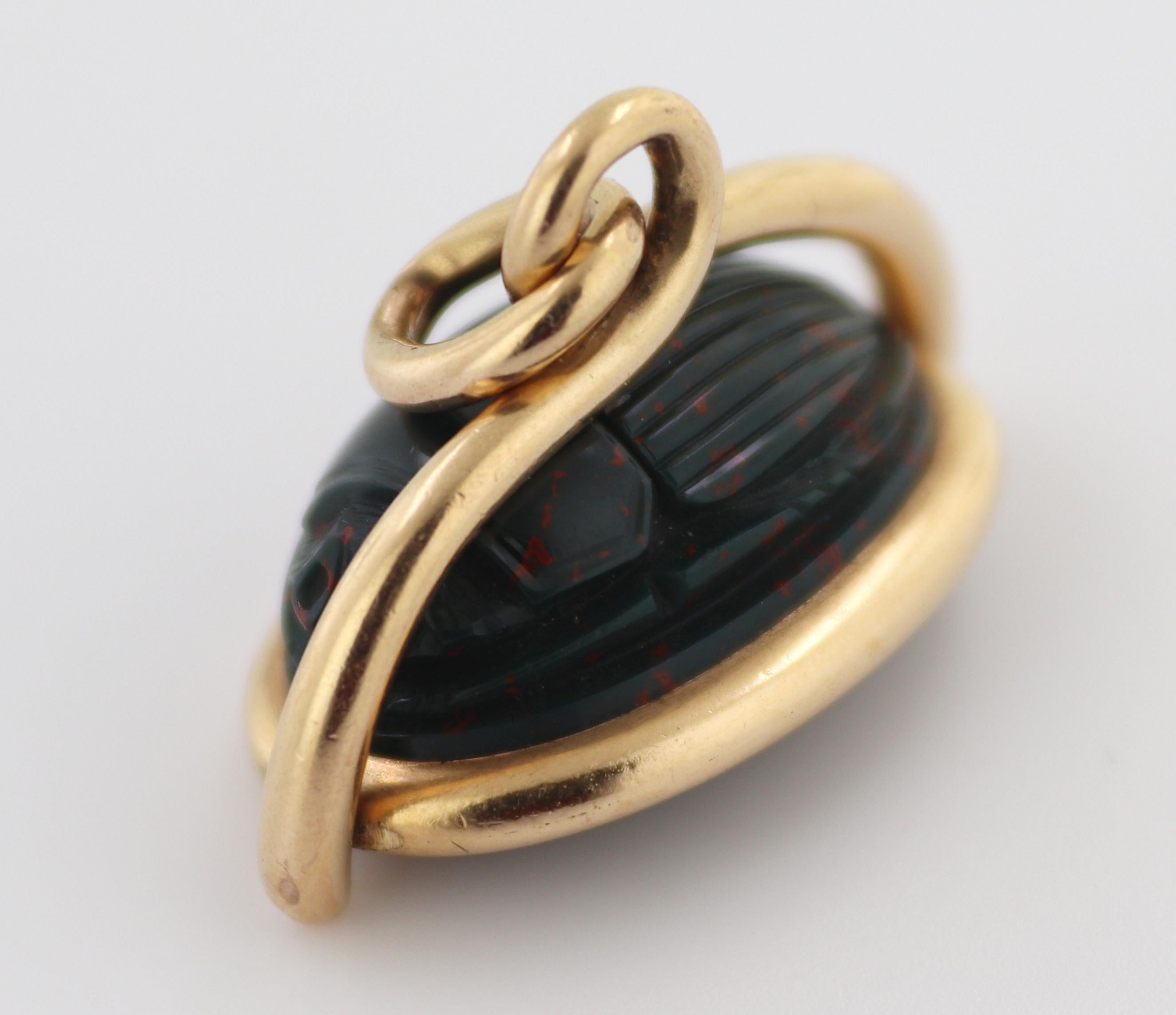Victorian Bloodstone Scarab, Equestrian Seal Rose Gold Swivel Fob 4