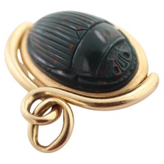 Victorian Bloodstone Scarab, Equestrian Seal Rose Gold Swivel Fob