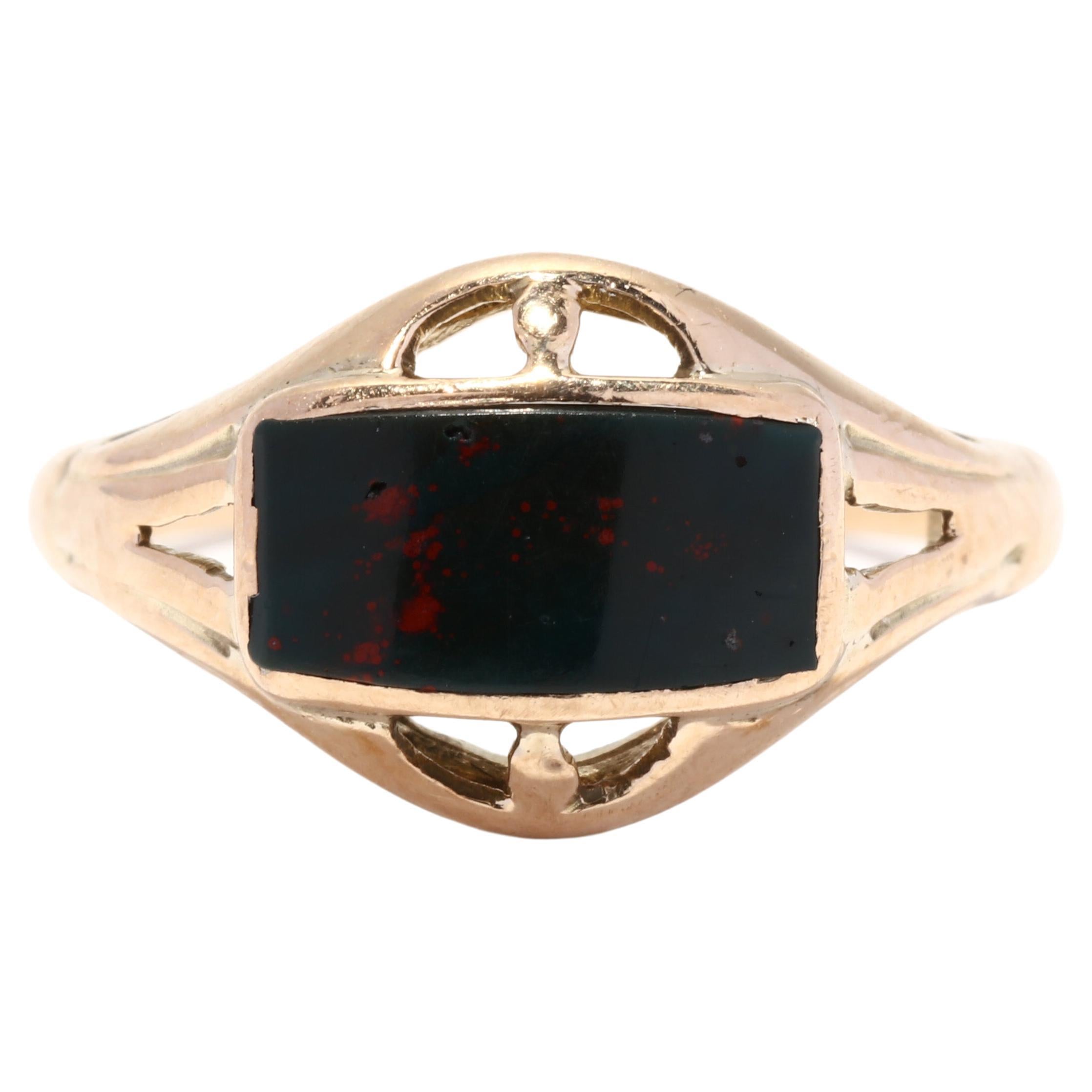 Victorian Bloodstone Signet Ring, 10K Yellow Gold, Ring, Antique