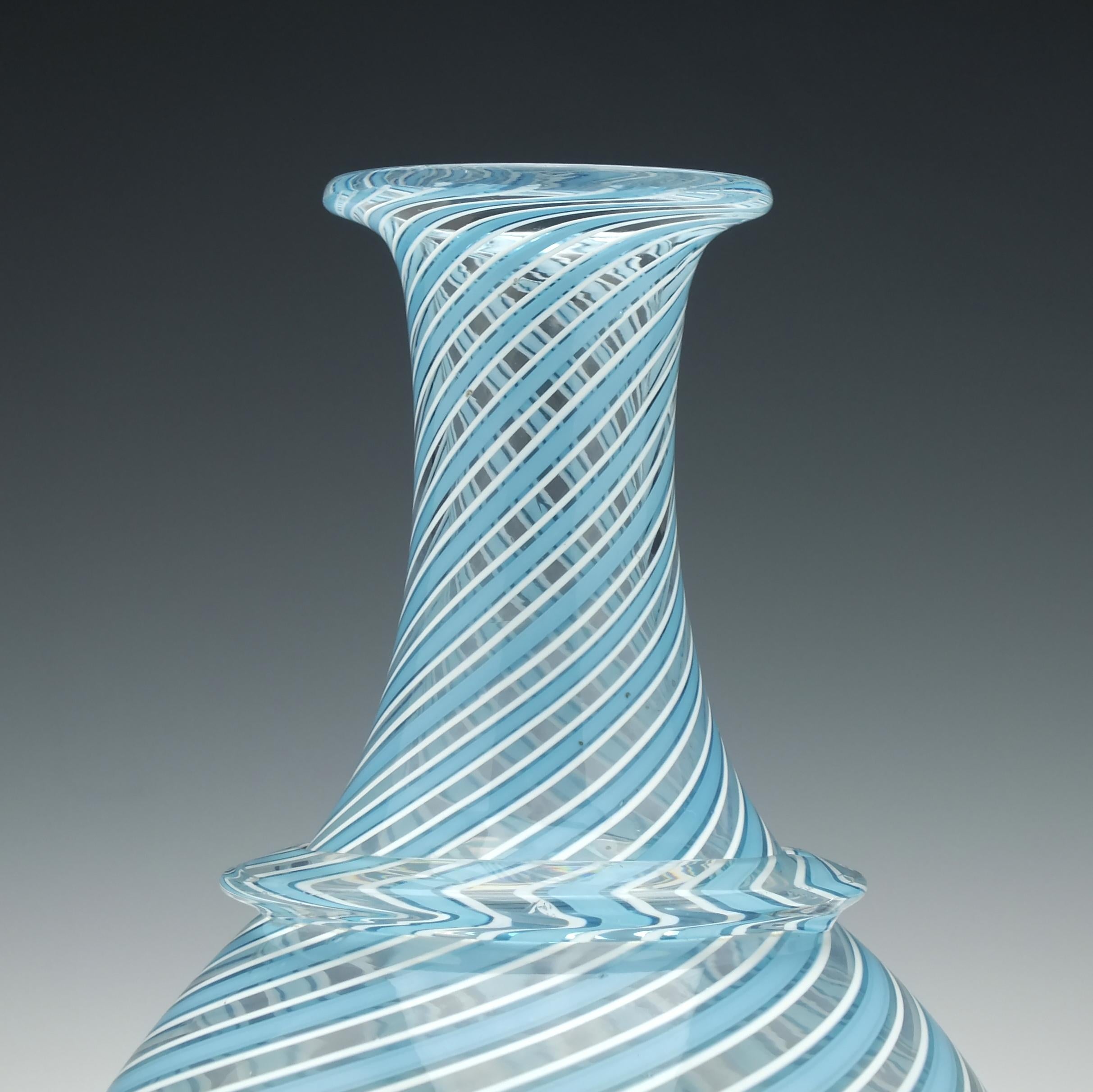 English Victorian Blue and White Nailsea Type Trailed Glass Wine Carafe, circa 1845