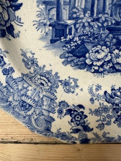 Victorian blue and white transferware meat platter, Morea pattern, 1840