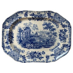 Victorian blue and white transferware meat platter, Morea pattern, 1840
