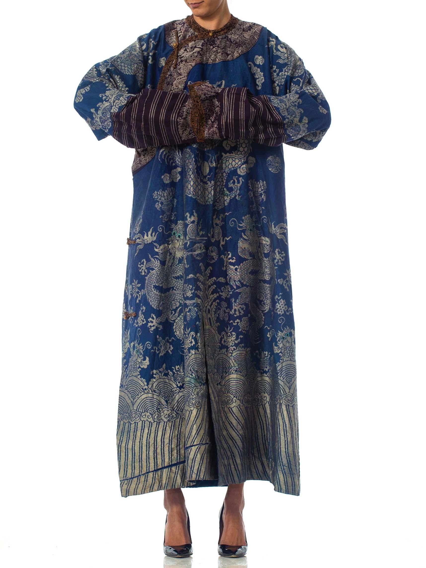 Victorian Blue Chinese Silk Jaquard Dragon Kaftan Ceremonial Robe 2
