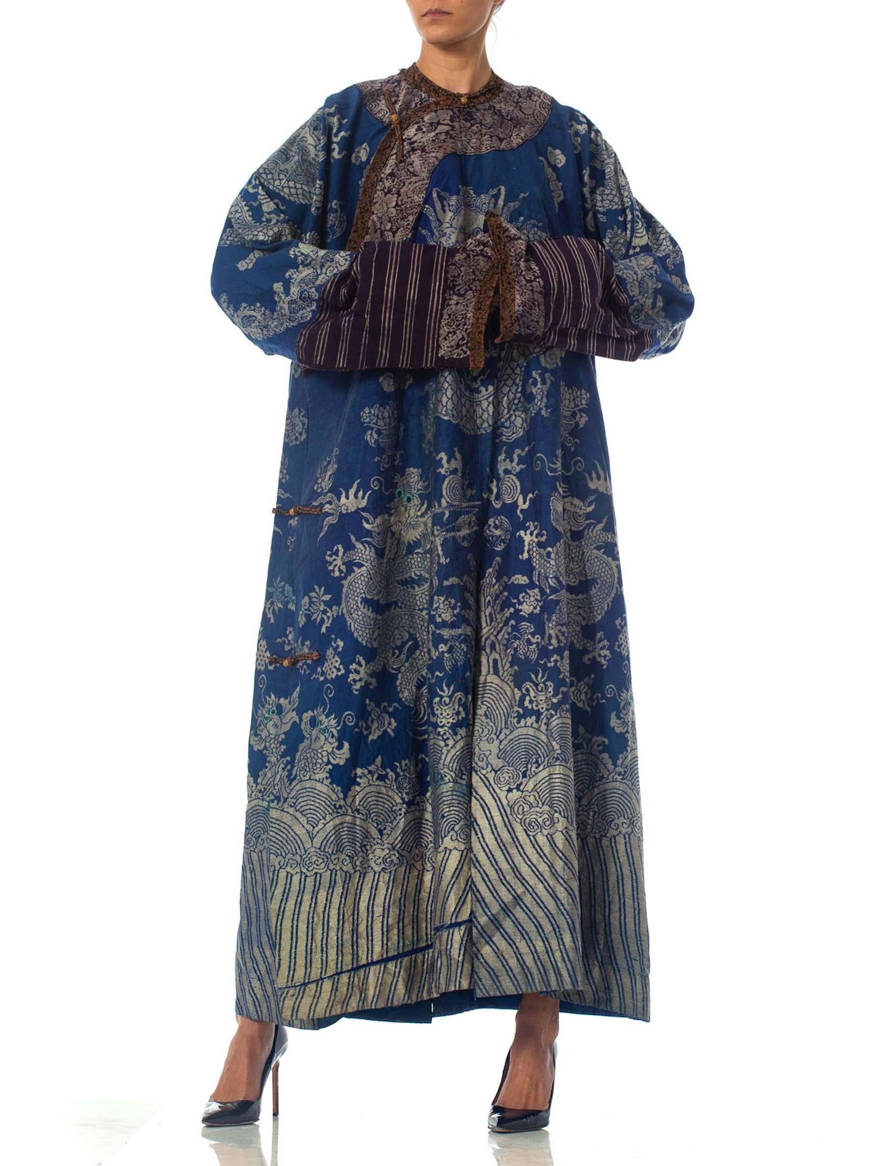 Victorian Blue Chinese Silk Jaquard Dragon Kaftan Ceremonial Robe 3