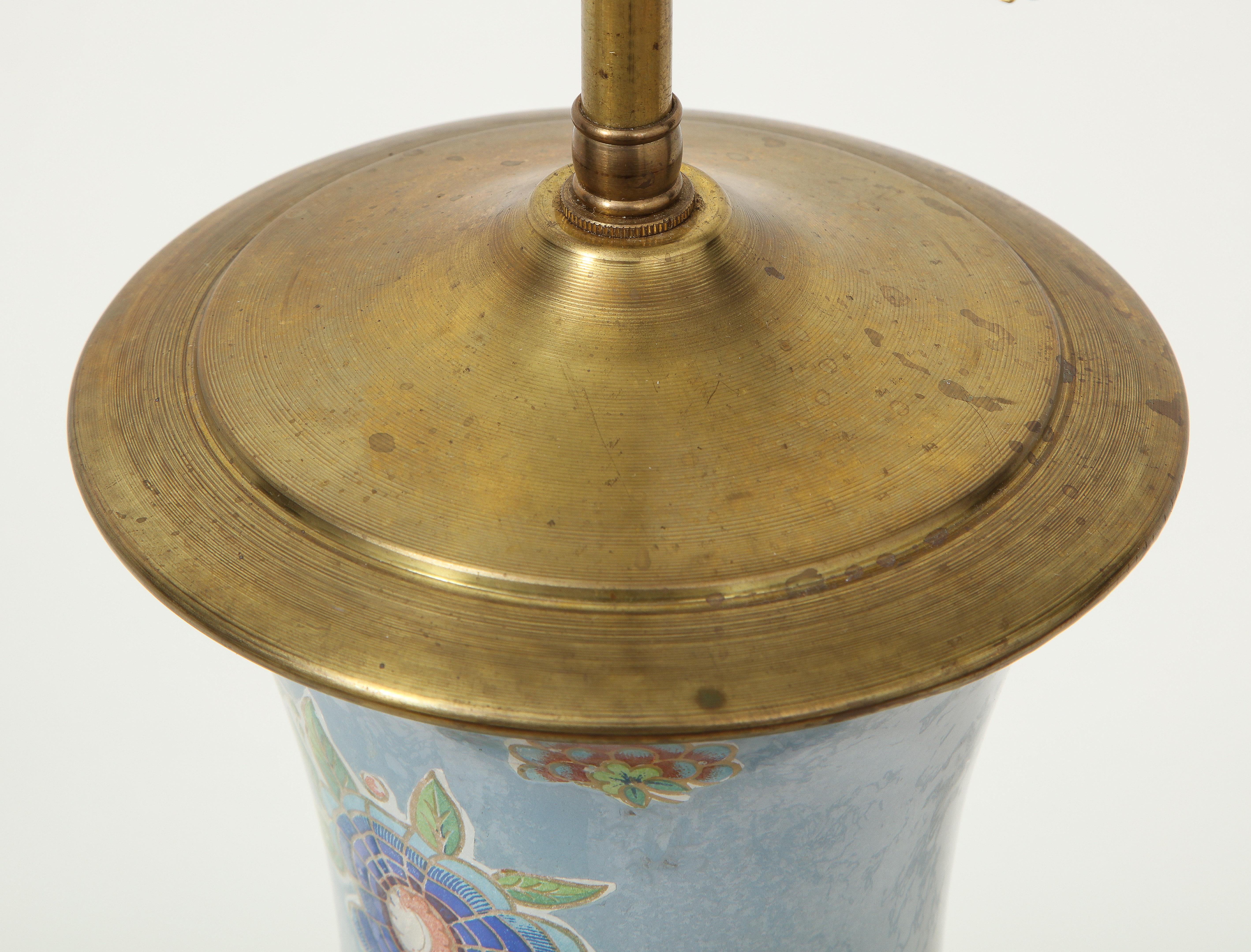 19th Century Victorian Blue Decalcomania Vase Mounted as a Lamp For Sale