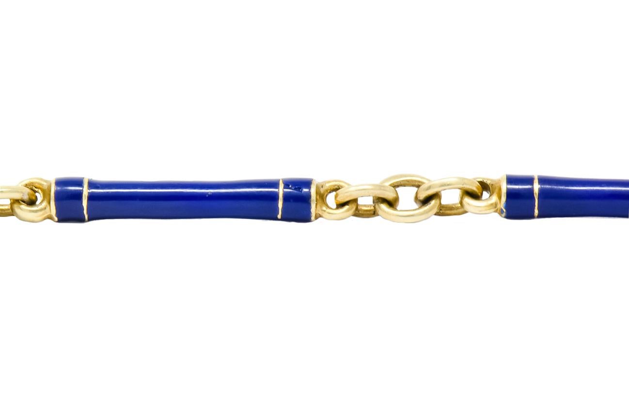 Women's or Men's Victorian Blue Enamel 14 Karat Gold Link Bracelet