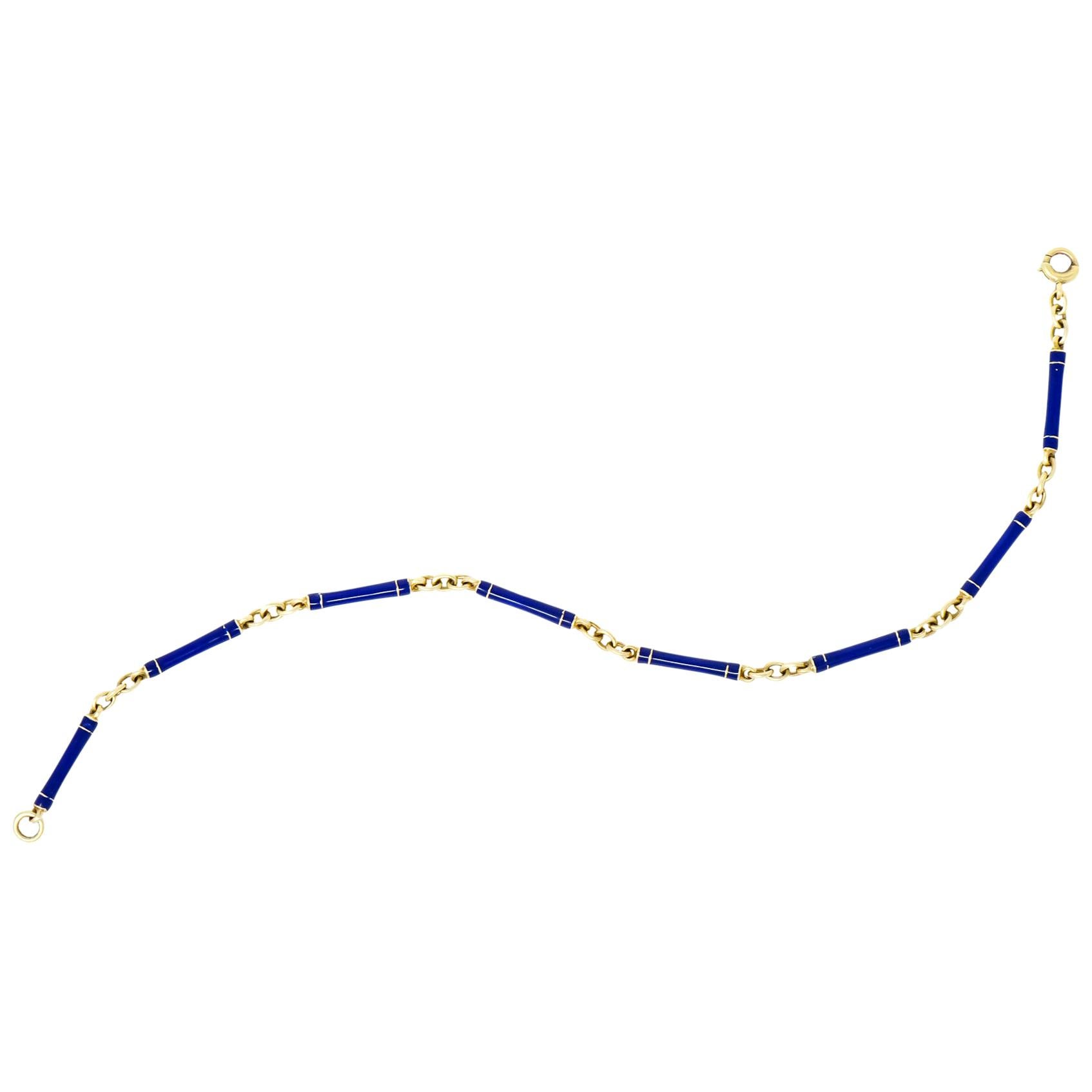 Victorian Blue Enamel 14 Karat Gold Link Bracelet