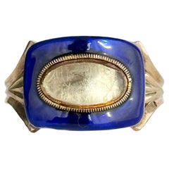 Anello vittoriano in oro 9 carati con smalto blu e cristallo