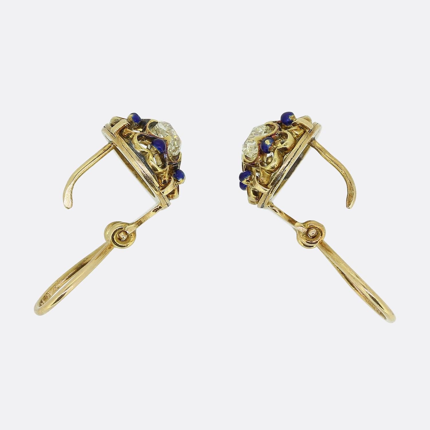 Viktorianische Ohrringe aus blauer Emaille und Diamanten im Zustand „Gut“ im Angebot in London, GB