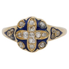 Bague victorienne en émail bleu et diamants 18 KT