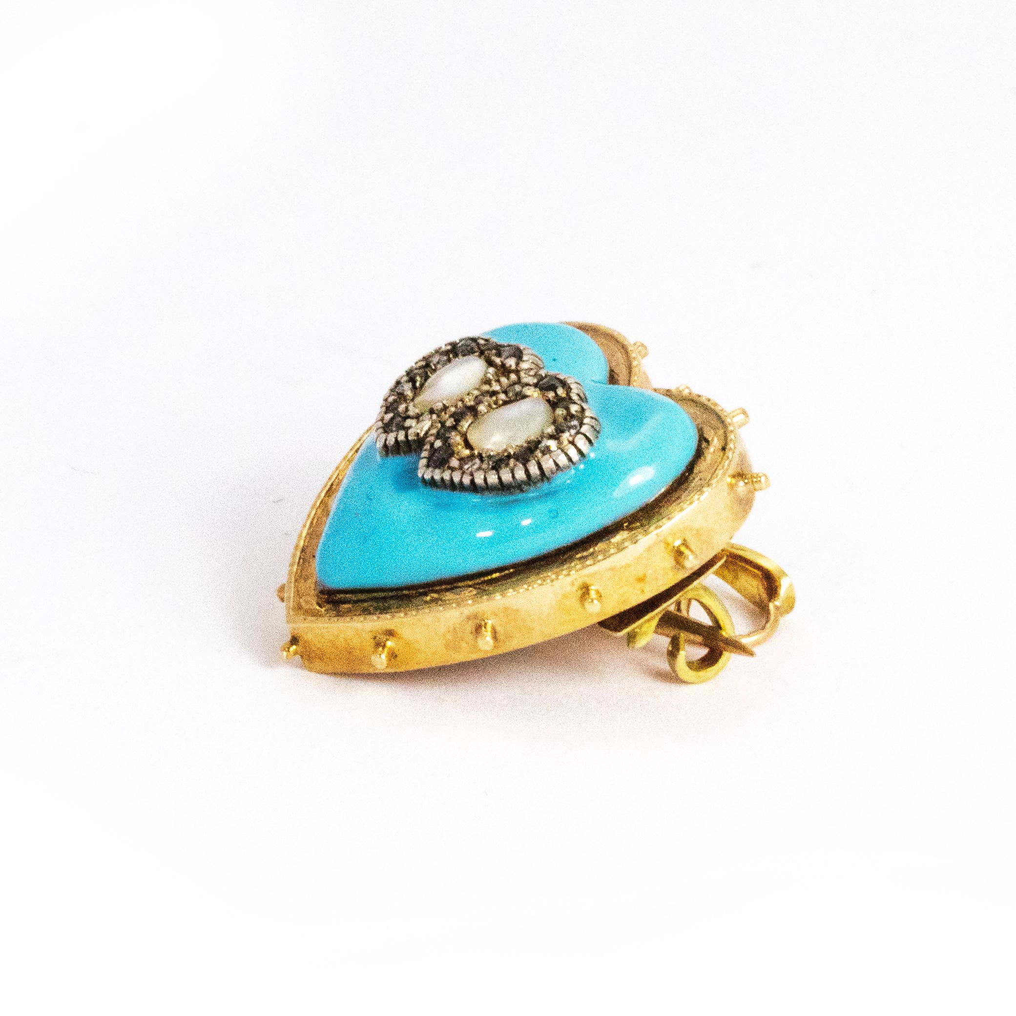 Victorian Blue Enamel and Diamond Set Gold Heart Pendant In Excellent Condition In Chipping Campden, GB