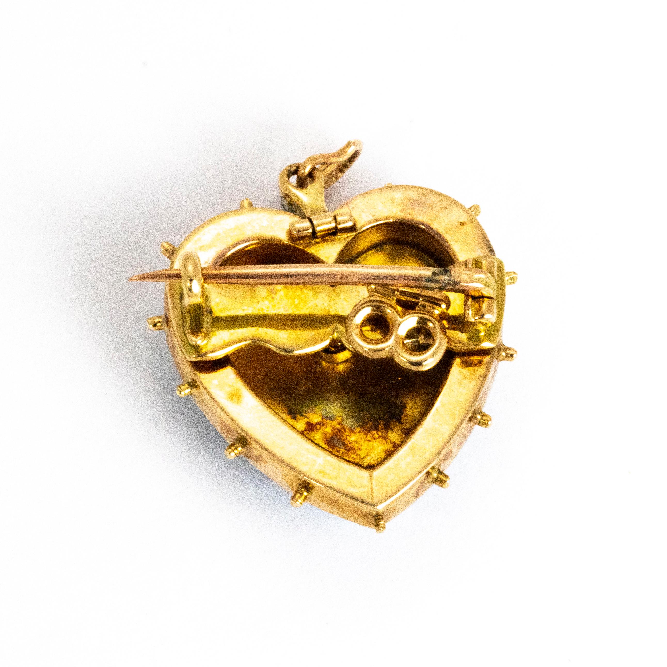 Women's or Men's Victorian Blue Enamel and Diamond Set Gold Heart Pendant