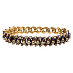 Victorian Blue Enamel, Diamond and Gold Expanding Bracelet, Circa 1850