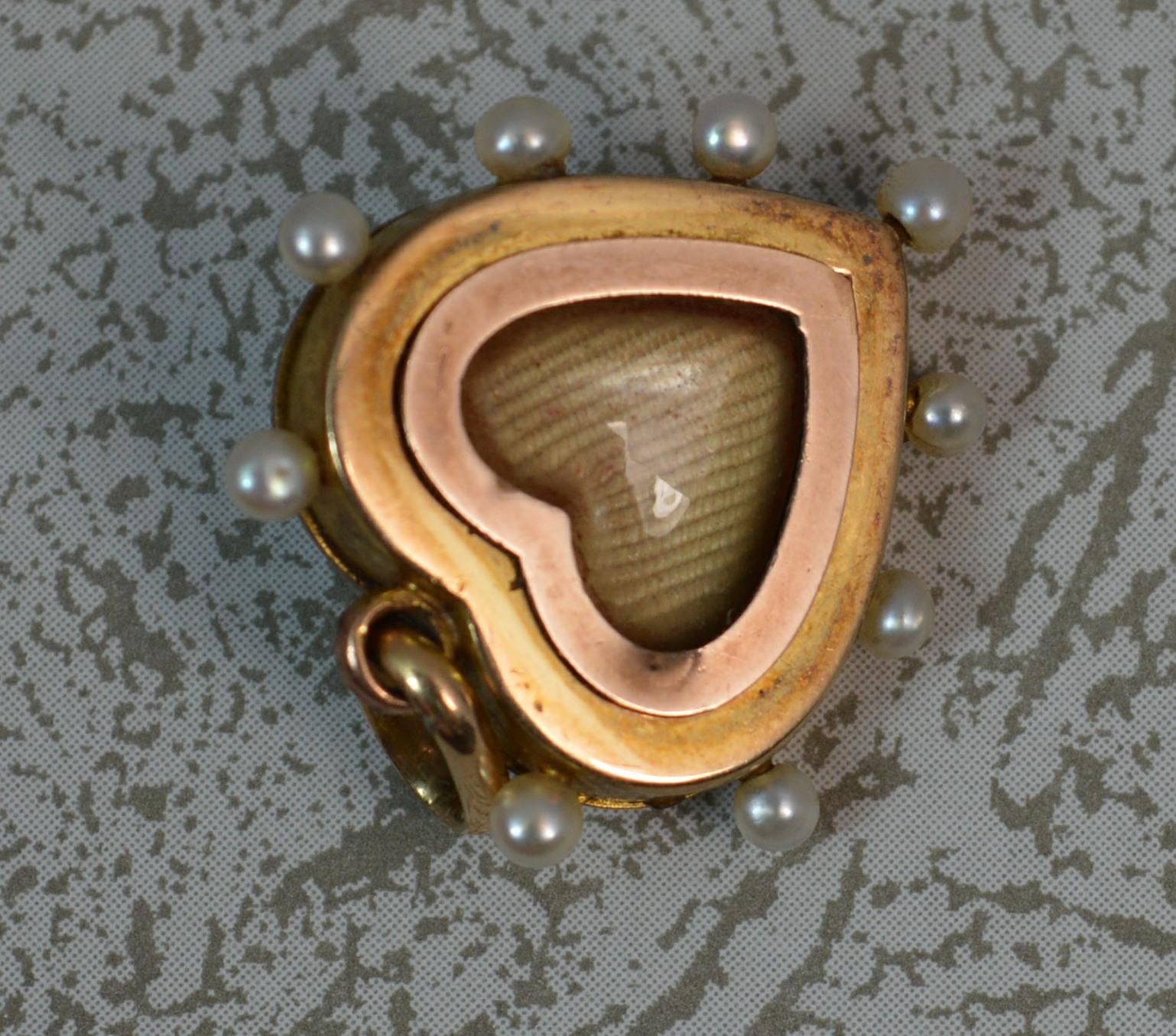 Victorian Blue Enamel Pearl 15 Carat Gold Heart Locket Pendant 2