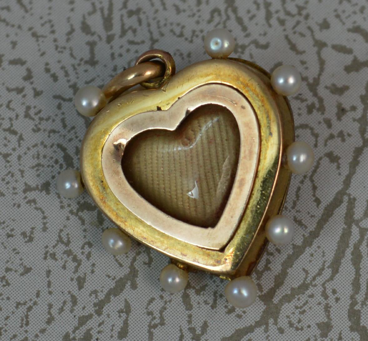 Victorian Blue Enamel Pearl 15 Carat Gold Heart Locket Pendant 3