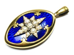 Victorian Blue Enamel, Pearl and Gold Locket, Dated 1874