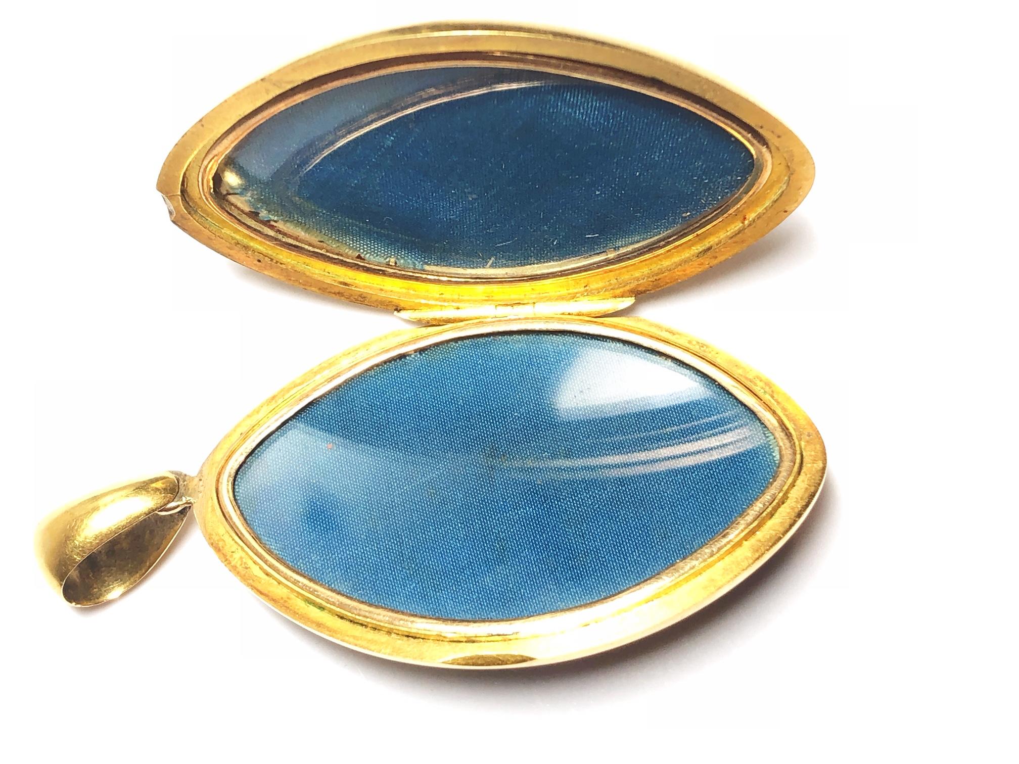 Women's Victorian Blue Enamel, Pearl and Gold Locket, Dated 1874