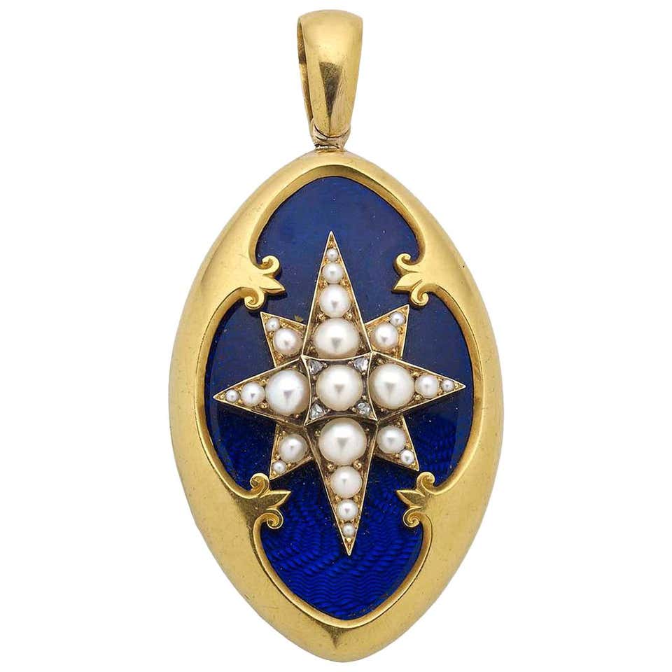 Victorian Blue Enamel, Pearl and Gold Locket, Dated 1874 For Sale at ...