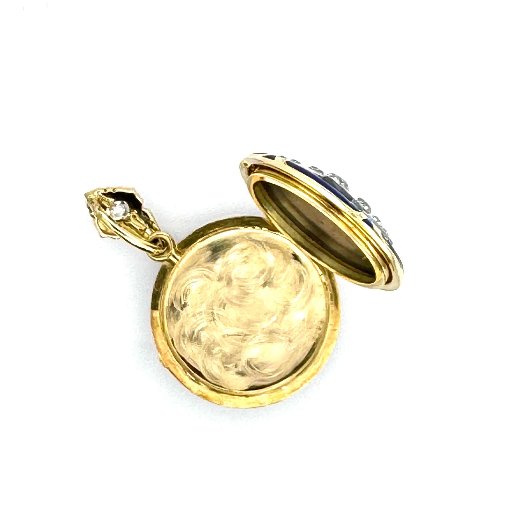 Women's or Men's Victorian Blue Enamel Pendant Locket with Diamond star For Sale