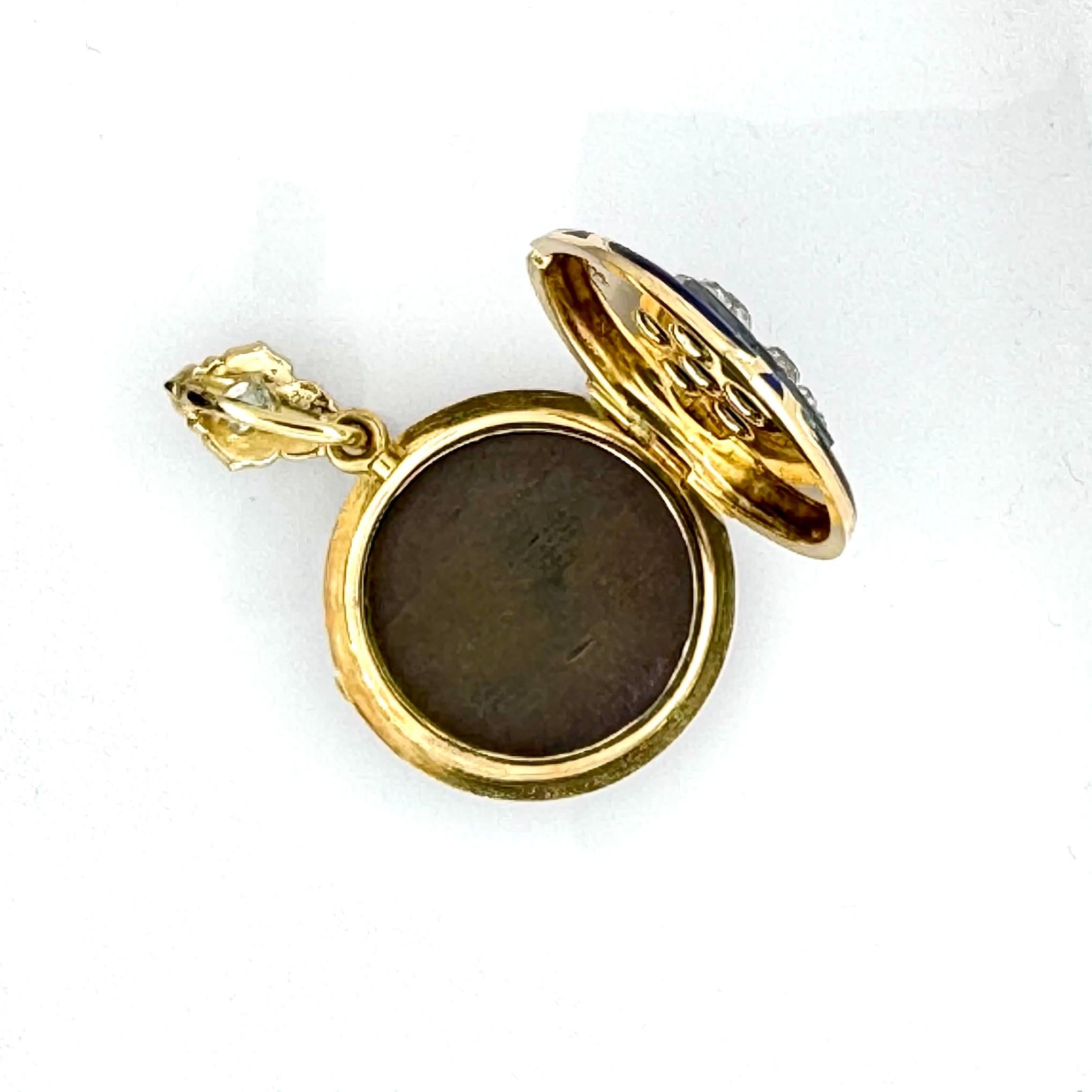 Victorian Blue Enamel Pendant Locket with Diamond star For Sale 1