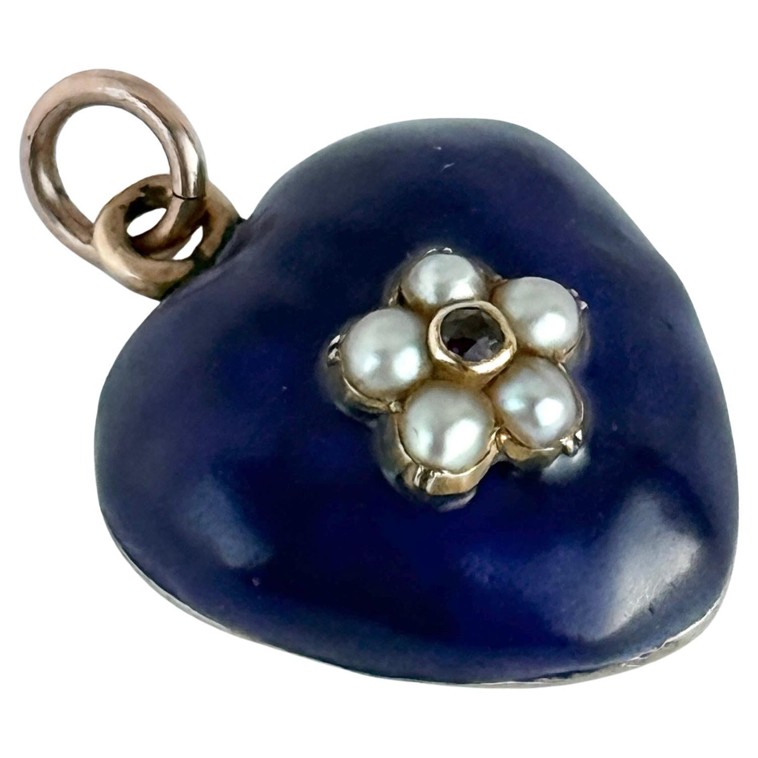 Victorian Blue Enamel, Ruby and Pearl 9 Carat Gold Pendant For Sale