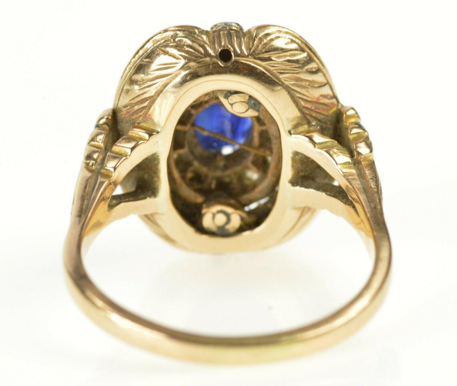 Victorian Blue Enamel Sapphire Diamond Engagement Gold Ring In Good Condition In Frederick, MD