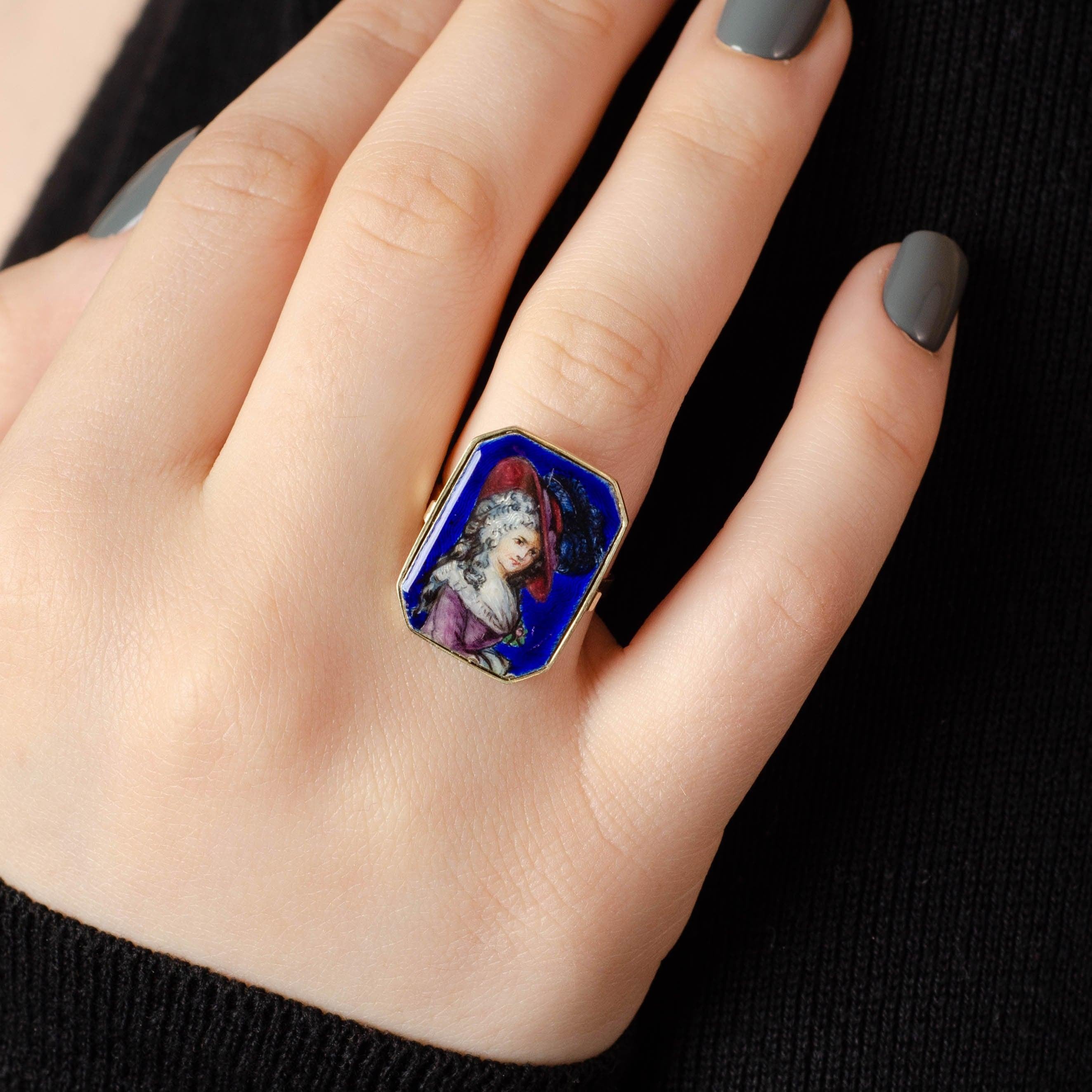 Anello di conversione vittoriano per donna con smalto blu in oro 14k In condizioni buone in vendita a Lewisburg, PA
