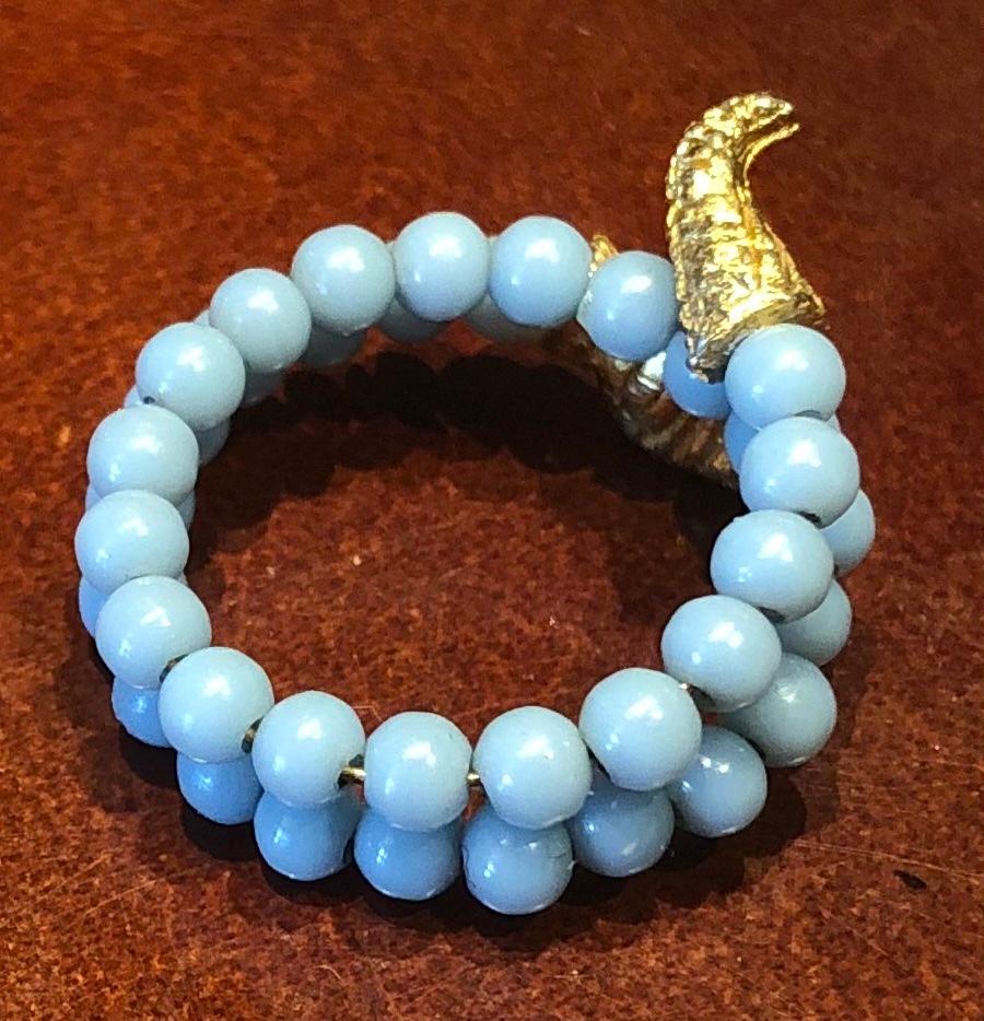 Victorian Blue Glass Bead Snake Ring, c1890 For Sale 1