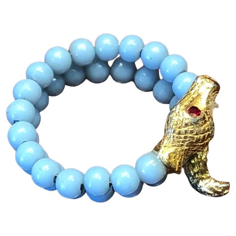 Victorian Blue Glass Bead Snake Ring, c1890 For Sale