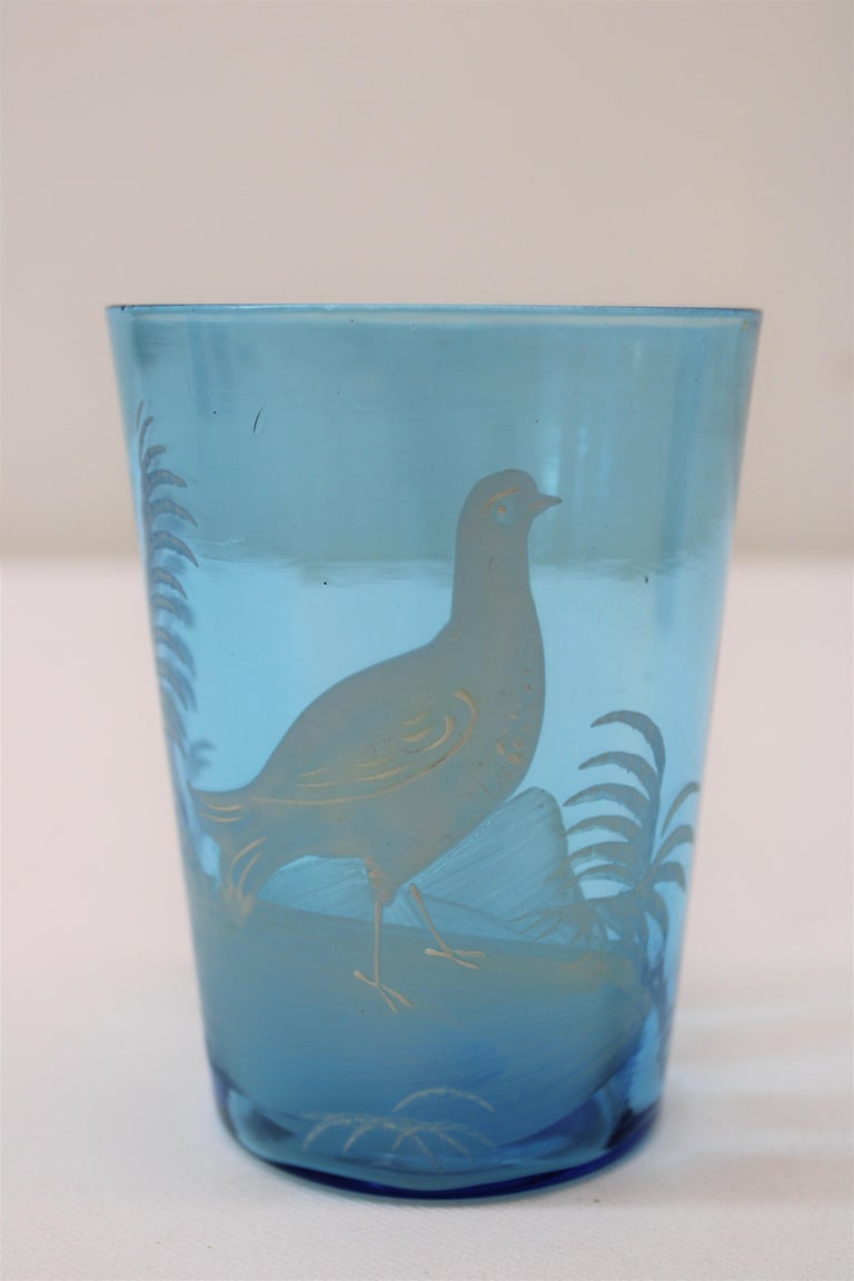 Victorian Blue Glass Pitcher w/ 5 Tumblers For Sale at 1stDibs