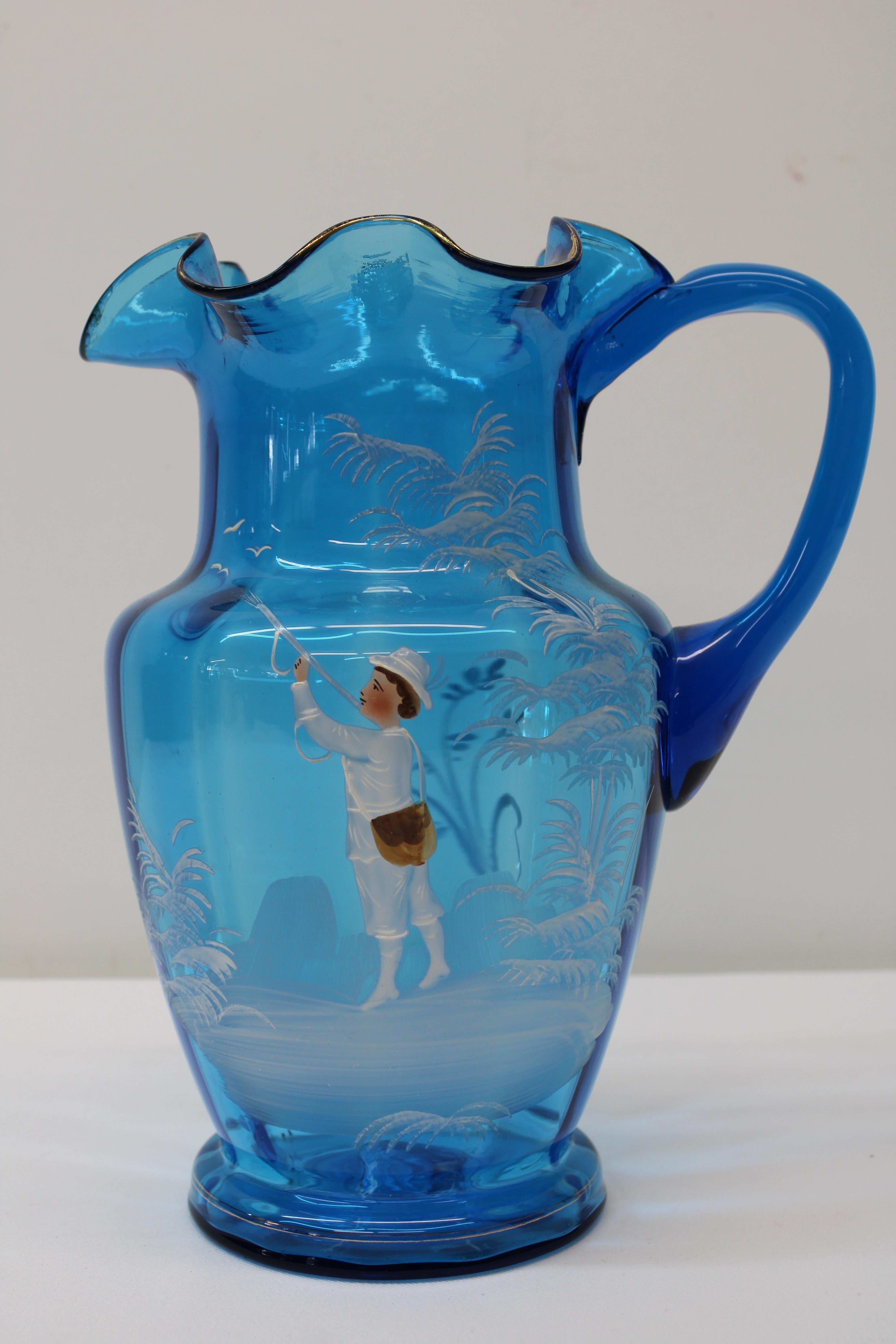 blue glass water pitcher