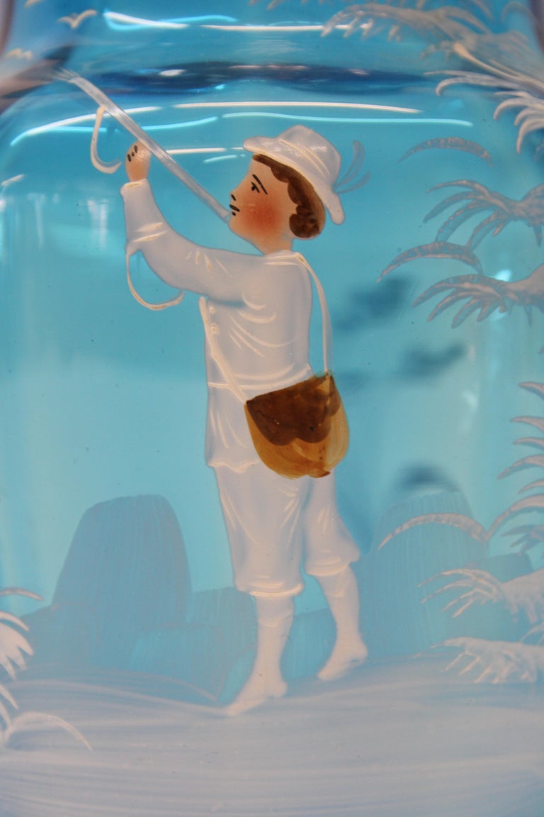 Victorian Blue Glass Pitcher w/ 5 Tumblers For Sale at 1stDibs