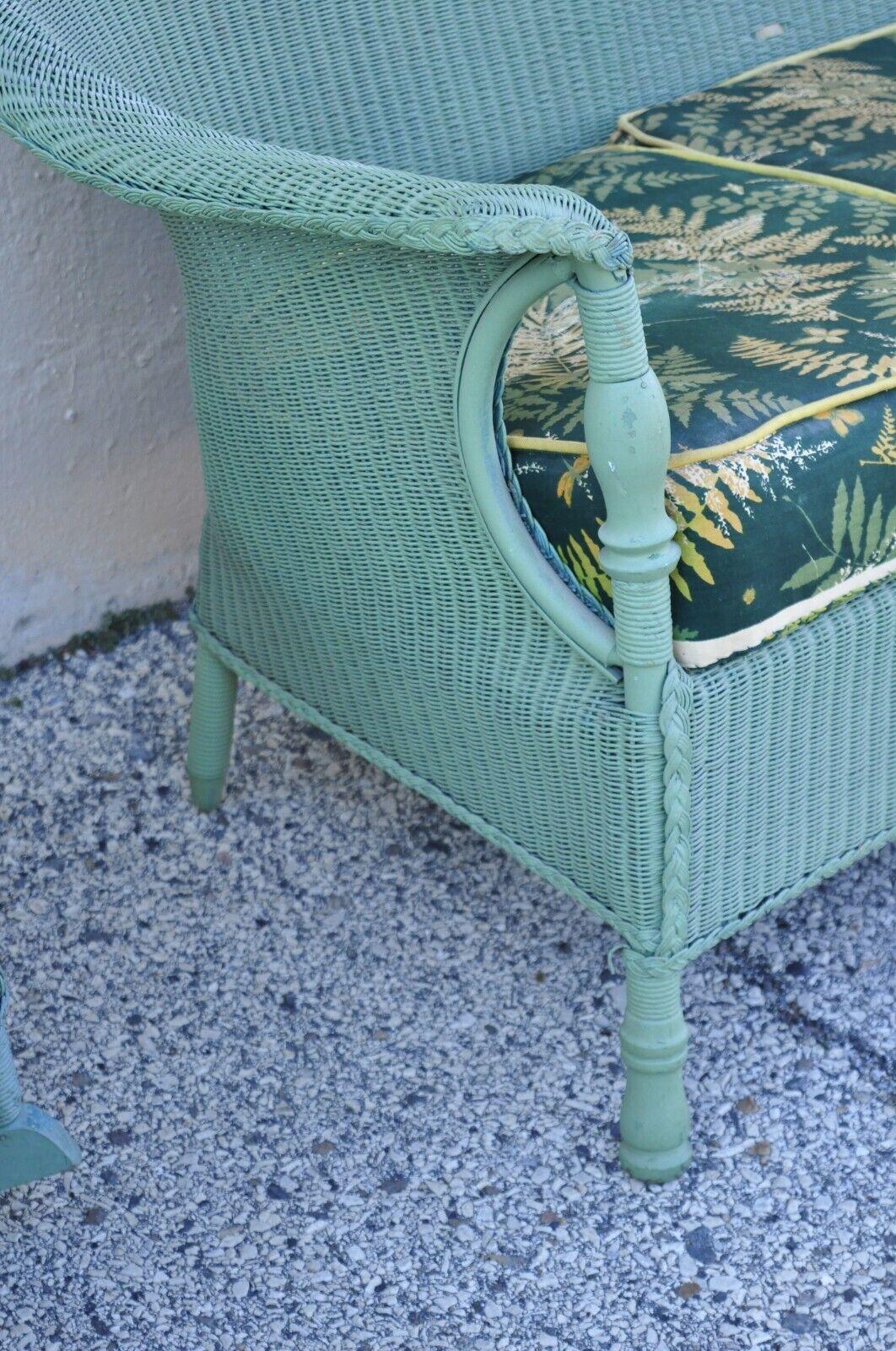 Victorian Blue Green Wovener Sunroom Sofa Rocking Chair Lounge Chair 3 Pcs en vente 5