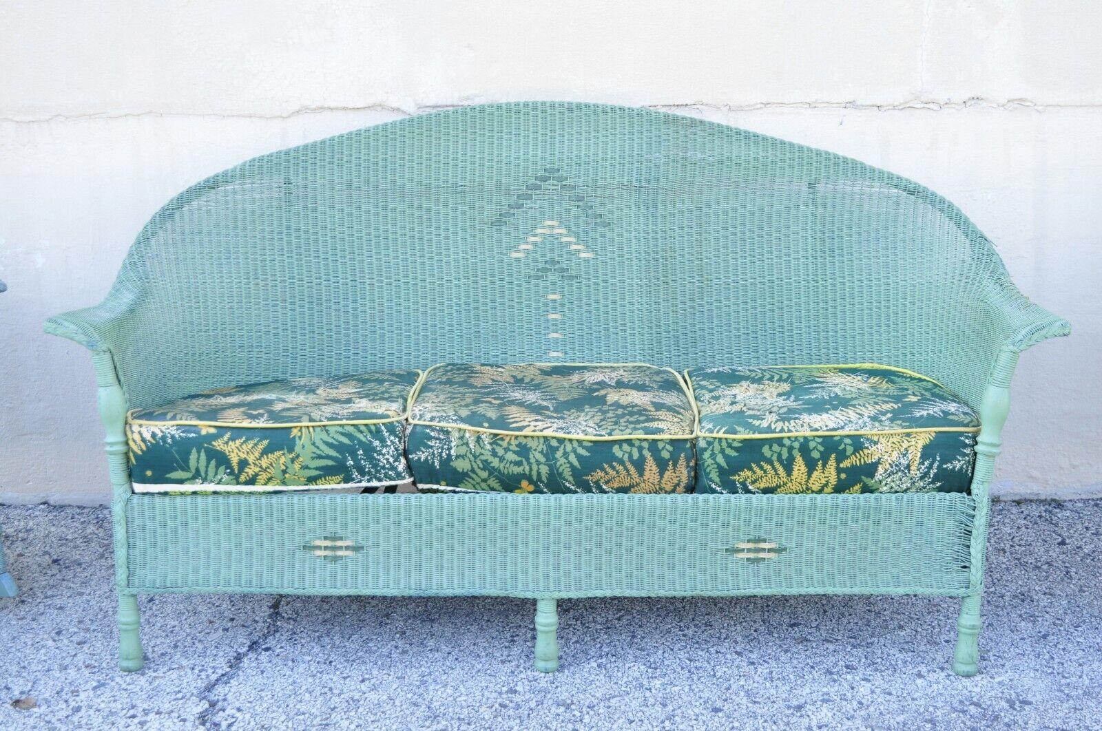 Victorien Victorian Blue Green Wovener Sunroom Sofa Rocking Chair Lounge Chair 3 Pcs en vente