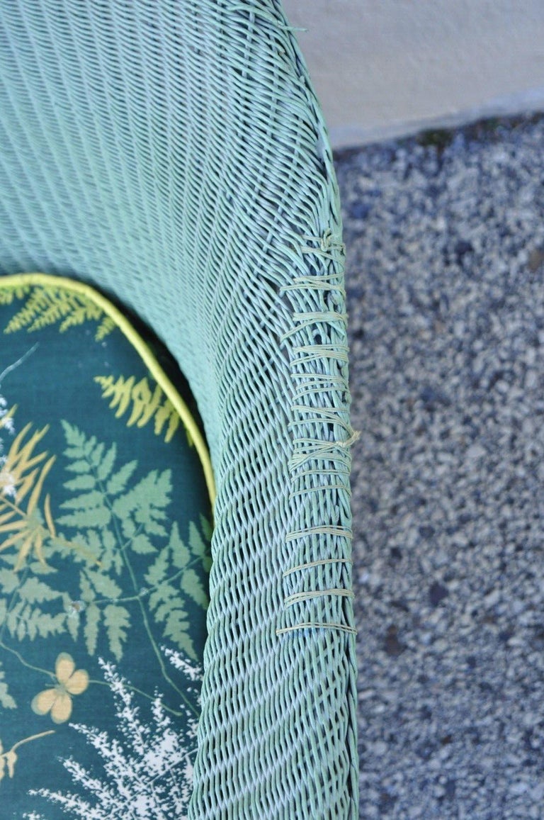 Victorian Blue Green Woven Wicker Sunroom Sofa Rocking Chair Lounge