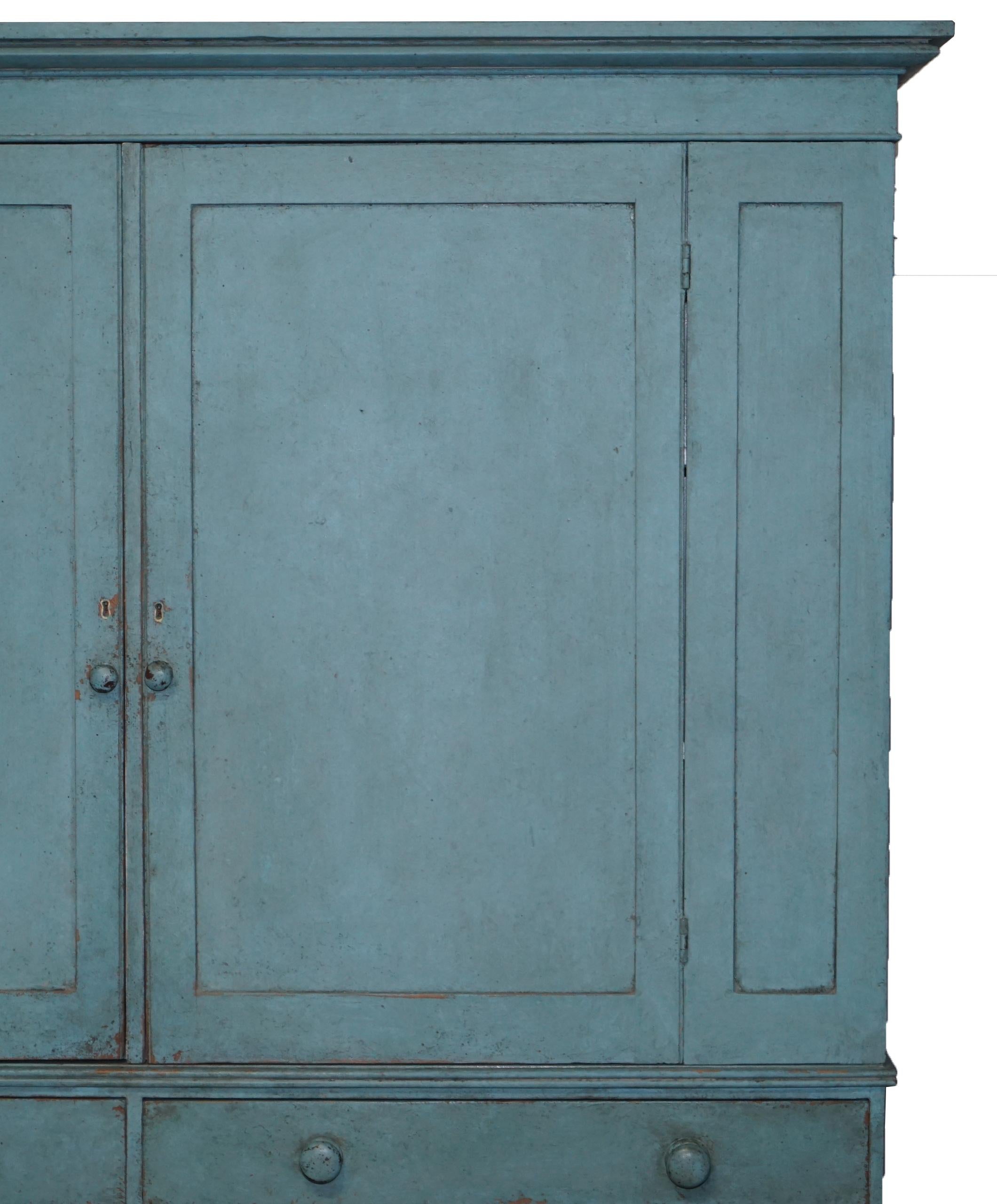 Victorian Blue Painted Pine circa 1860 Housekeepers Cupboard Chest of Drawers 5