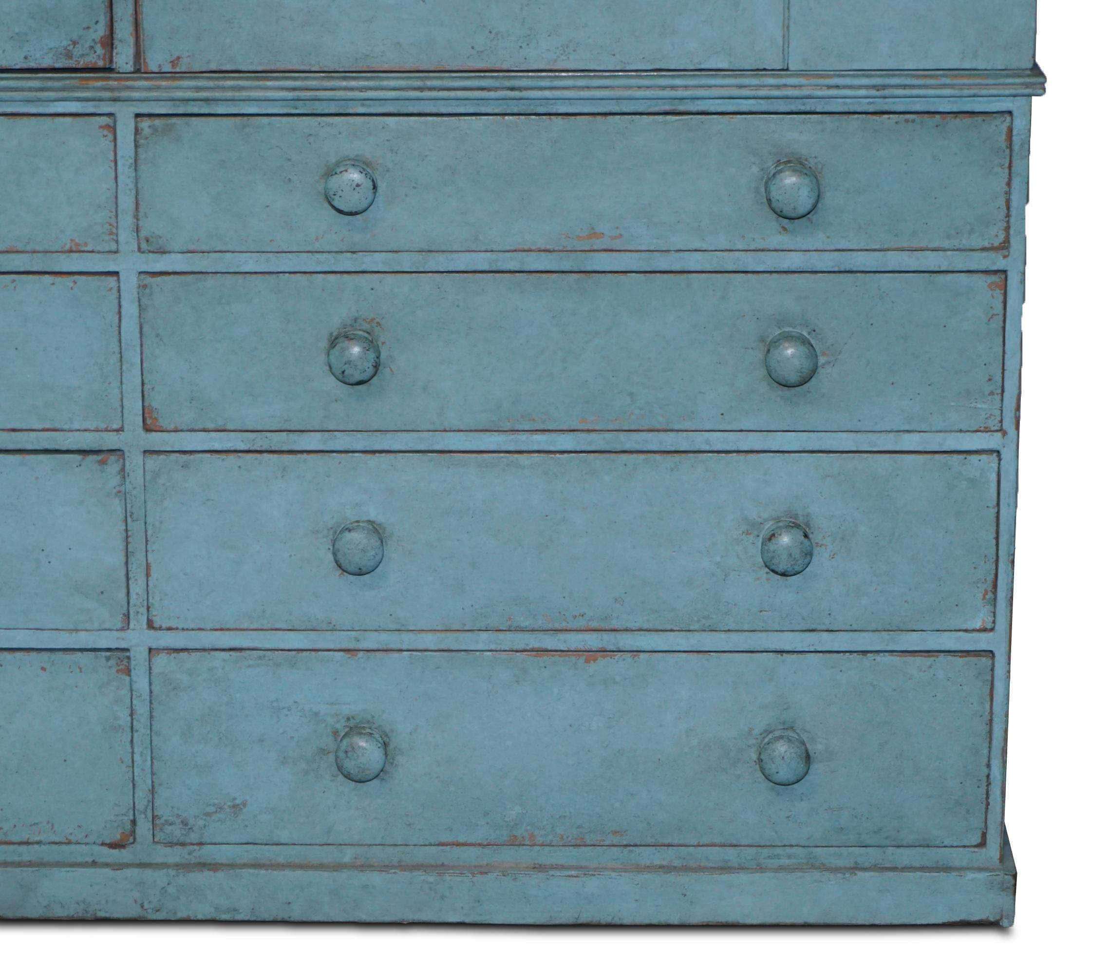 Mid-19th Century Victorian Blue Painted Pine circa 1860 Housekeepers Cupboard Chest of Drawers