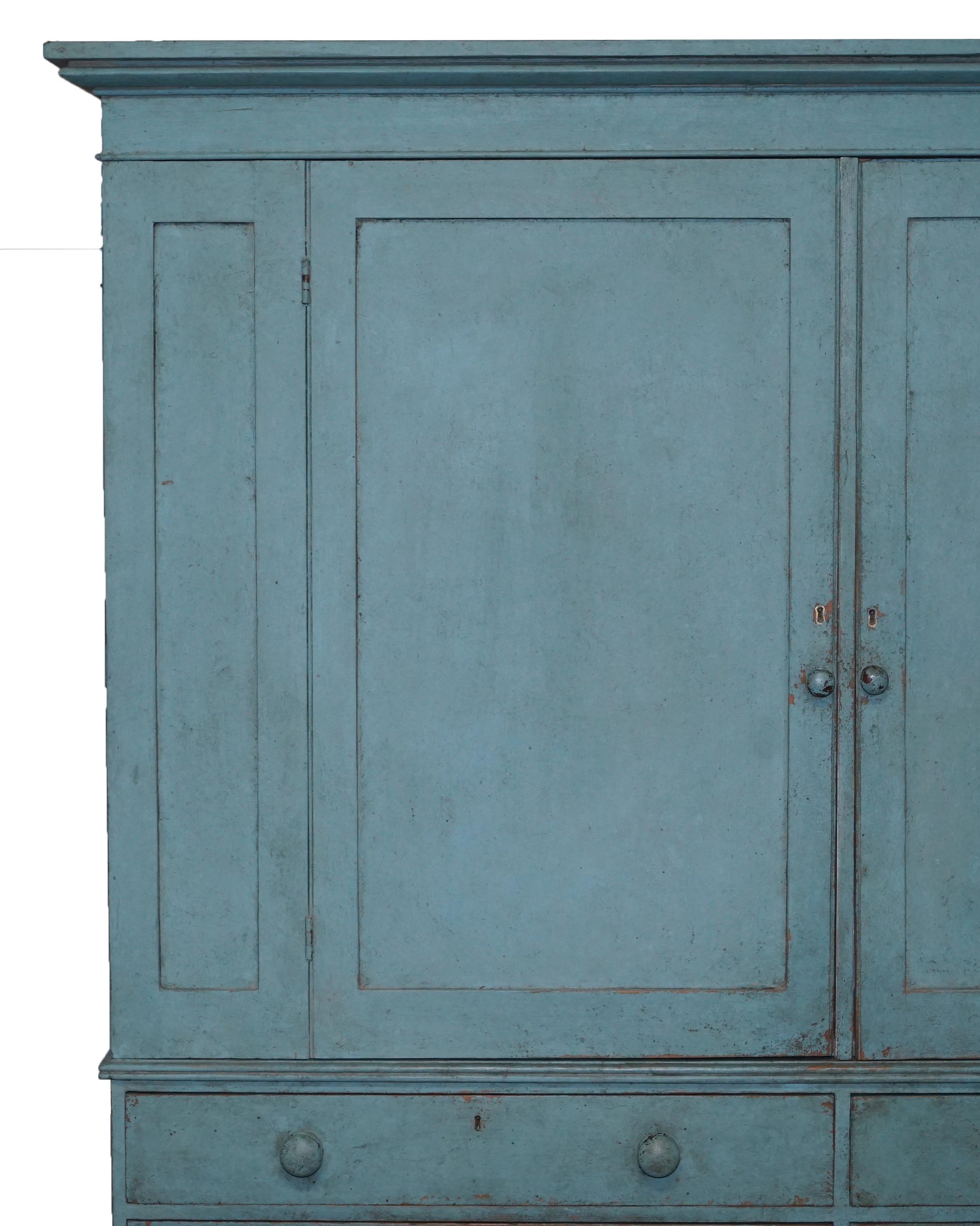 Victorian Blue Painted Pine circa 1860 Housekeepers Cupboard Chest of Drawers 4