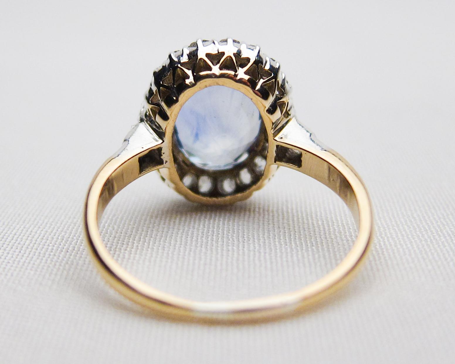 Victorian Blue Sapphire and Diamond Halo 18 Karat Gold Ring For Sale 2