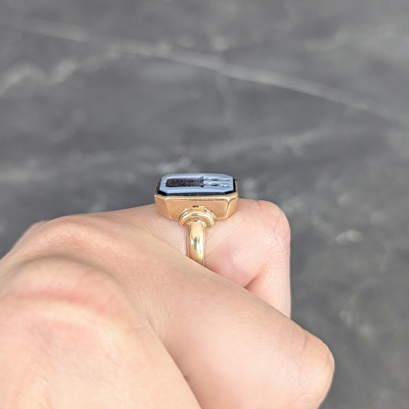 Signature de l'héraldique victorienne en or jaune 14 carats avec sardonyx bleu en vente 5
