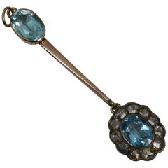 Antique Victorian Blue Spinel Rose Cut Diamond 9 Carat Rose Gold Pendant Drop