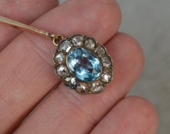 Victorian Blue Spinel Rose Cut Diamond 9 Carat Rose Gold Pendant Drop