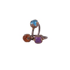 Victorian Blue Topaz, Citrine, Amethyst 3 Stone Ring