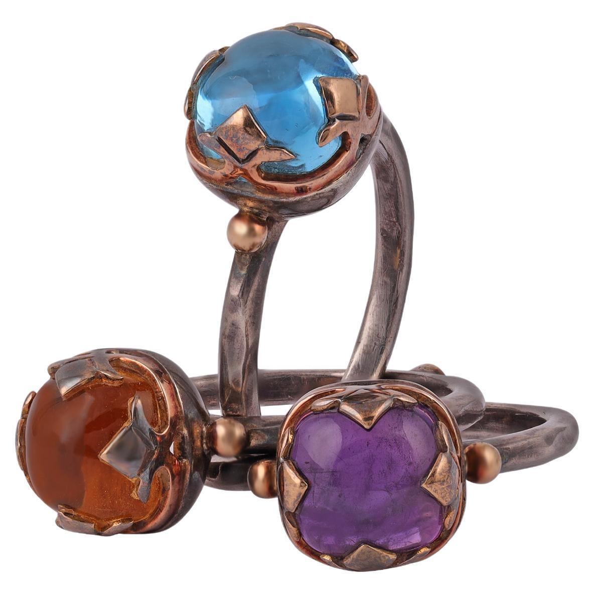 Victorian Blue Topaz, Citrine, Amethyst 3 Stone Ring For Sale