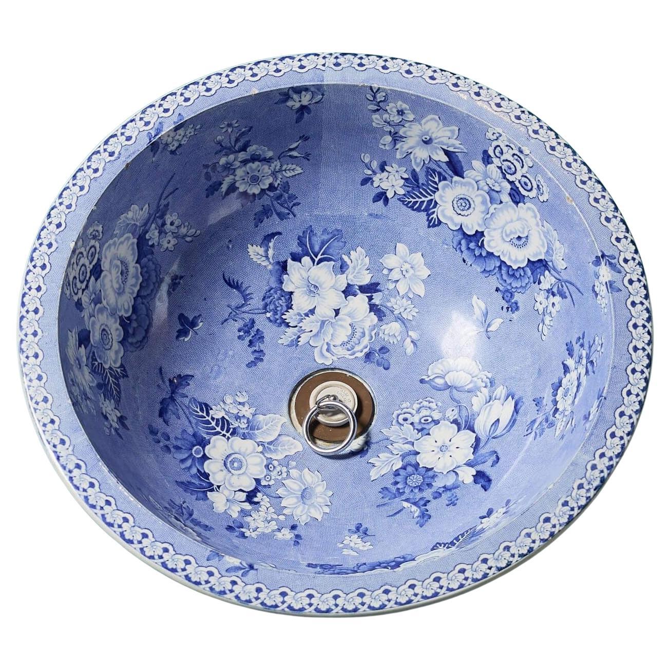 Victorian Blue & White Floral Sink Bowl Basin