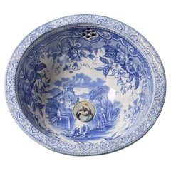 Antique Victorian Blue & White Transfer Print Porcelain Bowl Sink