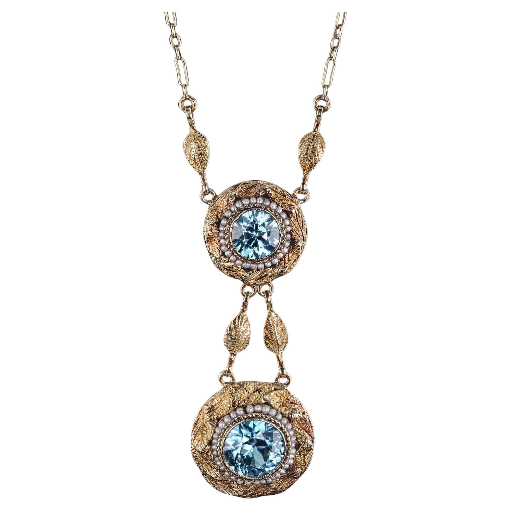 Victorian Blue Zircon Necklace of 14k Gold