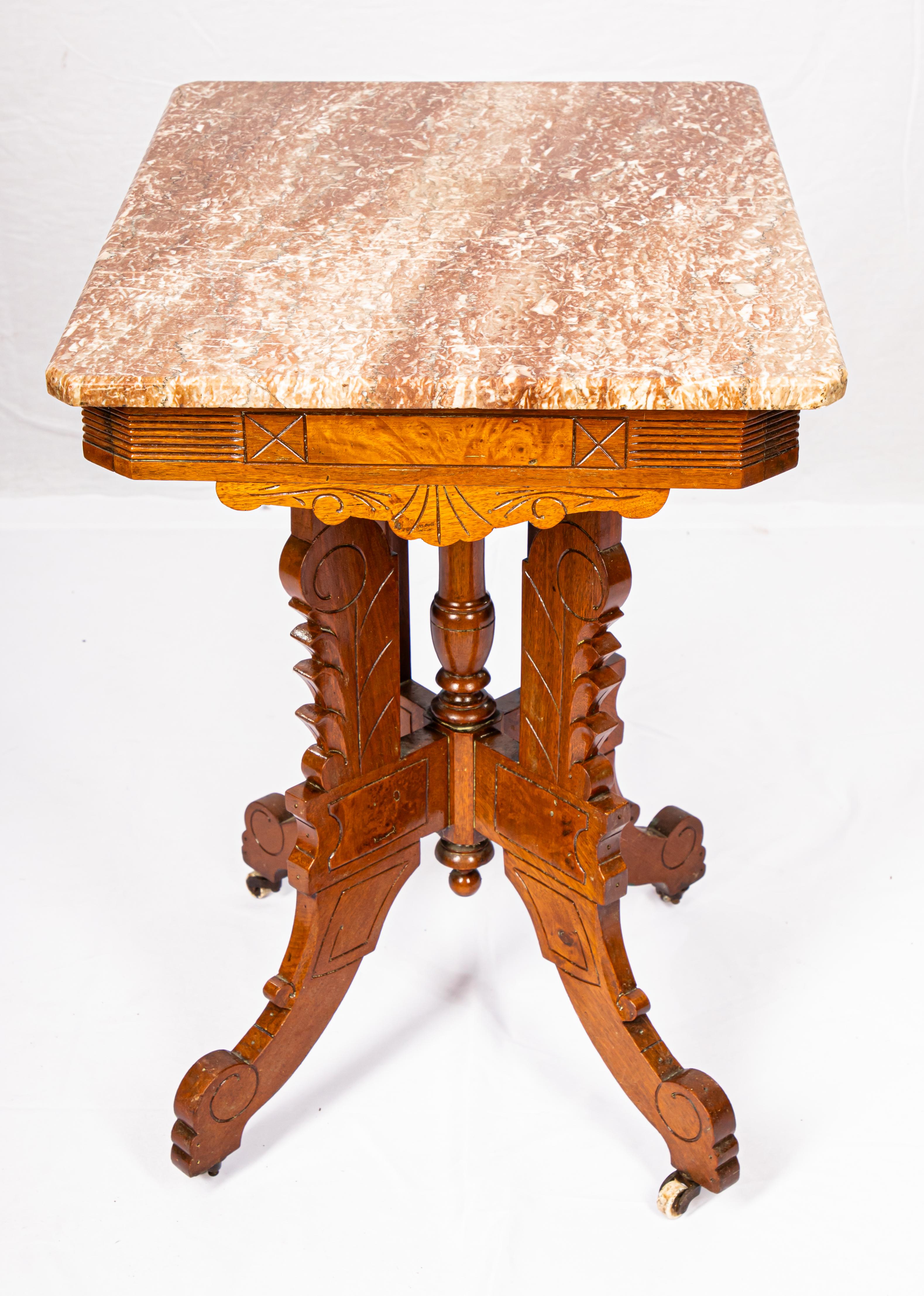 Victorian Blush Marble-Top Parlor Table For Sale 5