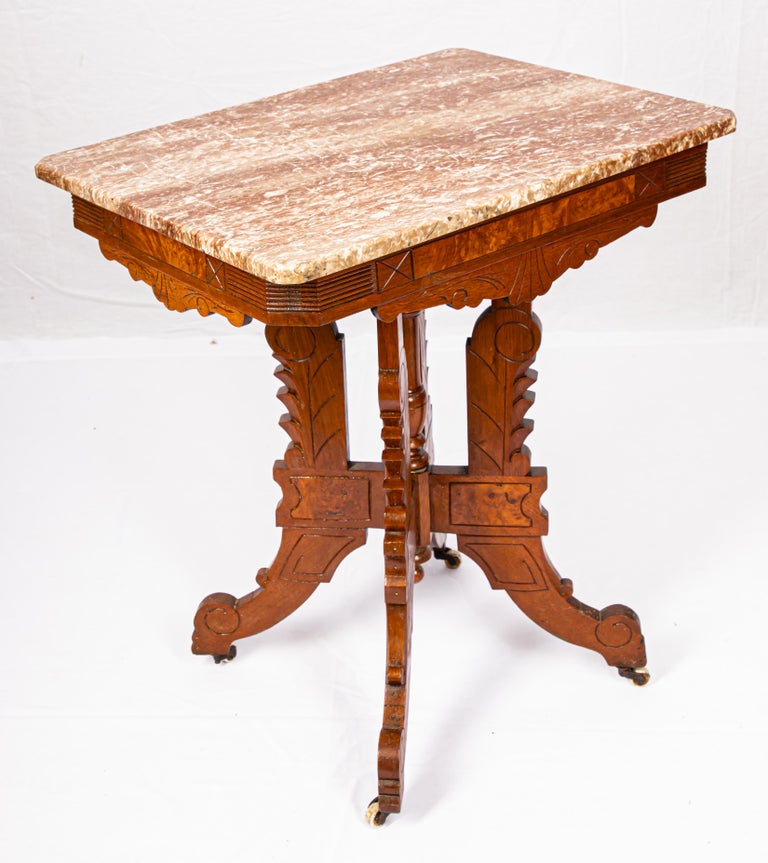 Victorian Blush MarbleTop Parlor Table For Sale at 1stDibs